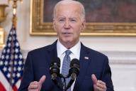 US President Joe Biden delivers remarks on the conviction of former US President Donald J. Trump on 34 felony counts in his hush-money trial, before announcing a proposal for a cease-fire between Israel and Hamas in the State Dining Room of the White House in Washington, DC, on May 31,2024. Israeli forces have advanced into central Rafah in southern Gaza, the Israeli military confirmed 31 May, despite international pressure warning against a large military operation in Rafah. Photo by Michael Reynolds