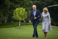 U.S. President Joe Biden and First Lady Jill Biden walk on the South Lawn of the White House after arriving on Marine One in Washington, DC on Monday, August 8, 2022. Biden resumed official travel today for the first time since his bout with Covid-19, traveling to Kentucky to show federal support for the state
