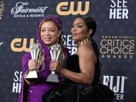 (L-R) Ruth E. Carter, winner of the Best Costume Design award for "Black Panther: Wakanda Forever", and Angela Bassett, winner of the Best Supporting Actress award for "Black Panther: Wakanda Forever" appear backstage during the 28th annual Critics