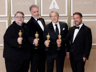 (L-R) Guillermo del Toro, Mark Gustafson, Gary Ungar and Alex Bulkley, winners of the award for Best Animated Feature Film for "Guillermo del Toro