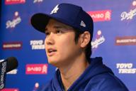 Los Angeles Dodgers Shohei Ohtani speaks during a news conference at Dodger Stadium in Los Angeles on Monday, March 25, 2024. Ohtani publicly addressed the gambling scandal involving his ex-interpreter Ippei Mizuhara where he said he has never placed a sports bet. Photo Handout Los Angeles Dodgers