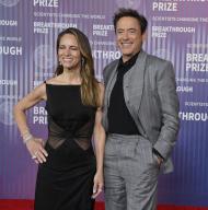 Robert Downey Jr. and his wife Susan Downey attend the 10th annual Breakthrough Prize ceremony at the Academy Museum of Motion Pictures in Los Angeles on Saturday, April 13, 2024. The ceremony honors acclaimed science and mathematical luminaries. The Breakthrough Prize celebrates the research achievements of the world