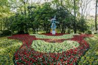 VCG111491722232 SHANGHAI, CHINA - APRIL 18: Sunshine baths colorful flowers in the spring at Gongqing Forest Park , resembling Monet\'s painting to life, on April 18, 2024 in Shanghai, China. (Photo by VCG\/VCG
