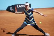 VCG111492665987 MADRID, SPAIN - APRIL 24: Zhu Lin of China returns a shot in the Women\'s Singles Round of 128 match against Victoria Jimenez Kasintseva of Andorra on day two of Mutua Madrid Open 2024 at La Caja Magica on April 24, 2024 in Madrid, Spain. (Photo by VCG\/VCG
