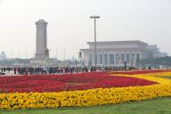 VCG111492976830 BEIJING, CHINA - APRIL 26: Tian\'anmen Square is decorated with colorful flowers to welcome the upcoming May Day holiday on April 26, 2024 in Beijing, China. (Photo by VCG\/VCG