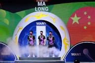 VCG111404655544 CHENGDU, CHINA - OCTOBER 09: (L-R) Wang Chuqin, Ma Long and Fan Zhendong of China line up ahead of the Men\'s Final match between China and Germany on Day 10 of 2022 ITTF World Team Championships Finals at Chengdu High-tech Sports Centre on October 9, 2022 in Chengdu, Sichuan Province of China. (Photo by Bai Yu\/CHINASPORTS\/VCG