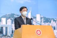 VCG111412175071 HONG KONG, CHINA - NOVEMBER 28: Hong Kong Chief Executive John Lee Ka-chiu speaks to the media ahead of an Executive Council meeting on November 28, 2022 in Hong Kong, China. (Photo by Li Zhihua\/China News Service