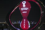 VCG111409493736 DOHA, QATAR - NOVEMBER 10: A view of the Qatar 2022 FIFA World Cup countdown clock marking 10 days ahead of the event on November 10, 2022 in Doha, Qatar. (Photo by VCG