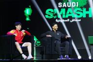 VCG111494115365 JEDDAH, SAUDI ARABIA - MAY 02: Wang Chuqin (L) of China attends the draw ceremony of Saudi Smash 2024 at King Abdullah Sports City on May 2, 2024 in Jeddah, Saudi Arabia. (Photo by VCG\/VCG