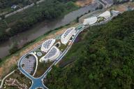 VCG111496497356 CHENGDU, CHINA - MAY 16: Aerial view of Qionglai branch venue, the fourth branch venue of the International Horticultural Exhibition 2024 Chengdu, on May 16, 2024 in Chengdu, Sichuan Province of China. Qionglai branch venue features the unique ecosystem and rich biological species of Longmen Mountain. (Photo by Wang Lei/China News Service/VCG 