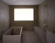 Wet room with tub and shower. Stoneleigh Street House - Private Home, London, United Kingdom. Architect: John Pawson, 1994