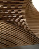 Detail of sculptural curvaceous timber staircase. ACME Offices, London, United Kingdom. Architect: ACME, 2024