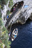 Italy, Capri, boat with tourists at Blue Grotto