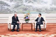 (231101) -- BEIJING, Nov. 1, 2023 (Xinhua) -- Chinese Vice President Han Zheng meets with former Canadian Prime Minister Jean Chretien in Beijing, capital of China, Nov. 1, 2023. (Xinhua/Yin Bogu
