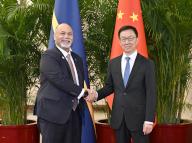 (240125) -- BEIJING, Jan. 25, 2024 (Xinhua) -- Chinese Vice President Han Zheng meets with Nauru