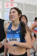 (240329) -- TIANJIN, March 29, 2024 (Xinhua) -- Wu Yanni of Sichuan reacts after the women\'s 60m hurdles heat at the Chinese National Indoor Athletics Championships in north China\'s Tianjin Municipality on March 29, 2024. (Xinhua\/Song Yanhua