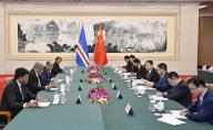 (240427) -- BEIJING, April 27, 2024 (Xinhua) -- Chinese State Councilor and Minister of Public Security Wang Xiaohong meets with Paulo Rocha, the Interior Administration Minister of Cape Verde, in Beijing, capital of China, April 26, 2024. (Xinhua\/Yin Bogu