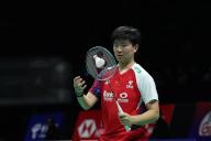 (240427) -- CHENGDU, April 27, 2024 (Xinhua) -- He Bingjiao of China reacts during the match against Yeo Jia Min of Singapore during the women\'s singles group A match between China and Singapore at BWF Uber Cup Finals in Chengdu, southwest China\'s Sichuan Province, April 27, 2024. (Xinhua\/Chen Bin