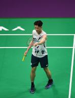 (240427) -- CHENGDU, April 27, 2024 (Xinhua) -- Lee Zii Jia of Malaysia reacts in the singles match against Lee Cheuk Yiu of China\'s Hong Kong during the group D match between Malaysia and China\'s Hong Kong at BWF Uber Cup Finals in Chengdu, southwest China\'s Sichuan Province, April 27, 2024. (Xinhua\/Hou Zhaokang