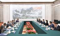 (240429) -- BEIJING, April 29, 2024 (Xinhua) -- Chinese Vice President Han Zheng meets with Minister of Foreign Affairs, International Trade and Worship of Argentina Diana Mondino in Beijing, capital of China, April 29, 2024. (Xinhua\/Yin Bogu