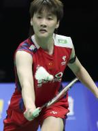 (240502) -- CHENGDU, May 2, 2024 (Xinhua) -- Chen Yufei of China competes with Line Hojmark Kjaersfeldt of Denmark in the singles match of the quarterfinal between China and Denmark at BWF Uber Cup Finals in Chengdu, southwest China\'s Sichuan Province, May 2, 2024. (Xinhua\/Chen Bin