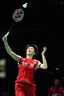 (240504) -- CHENGDU, May 4, 2024 (Xinhua) -- Chen Yufei of China hits a return during the singles match against Ohori Aya of Japan during the semifinal match between China and Japan at the BWF Uber Cup Finals in Chengdu, southwest China\'s Sichuan Province, May 4, 2024. (Xinhua\/Chen Bin