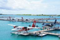 (240504) -- MALE, May 4, 2024 (Xinhua) -- This photo taken on April 28, 2024 shows the seaplane docking facility at Velana International Airport in Male, the Maldives. TO GO WITH "Feature: Chinese-built airport project helps Maldives tourism take off" (Xinhua\/Wu Yue