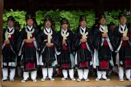 (240505) -- SEOUL, May 5, 2024 (Xinhua) -- People wearing traditional costumes participate in the "Jongmyo Daeje" ceremony, a royal ancestral rite, at the Jongmyo Shrine in Seoul, South Korea, May 5, 2024. (Photo by Jun Hyosang\/Xinhua