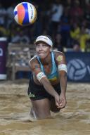 (240506) -- BRASILIA, May 6, 2024 (Xinhua) -- Eduarda Santos Lisboa competes during the women\'s final match between Ana Patricia Silva Ramos\/Eduarda Santos Lisboa of Brazil and Kristen Nuss\/Taryn Kloth of the United States at the Volleyball World Beach Pro Tour Elite 16 2024 in Brasilia, Brazil, May 5, 2024. (Photo by Lucio Tavora\/Xinhua