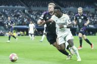 (240509) -- MADRID, May 9, 2024 (Xinhua) -- Real Madrid\'s Vinicius Junior (R) vies with Bayern Munich\'s Matthijs de Ligt during the UEFA Champions League semifinal second leg match between Real Madrid and Bayern Munich at Santiago Bernabeu stadium, in Madrid, Spain, on May 8, 2024. (Photo by Gustavo Valiente\/Xinhua