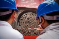 (240509) -- SINDHULI, May 9, 2024 (Xinhua) -- This photo taken on May 8, 2024 shows the last section of a tunnel broken through by a double-shield tunnel boring machine in Sindhuli, Nepal. A 13.3-km-long tunnel under Nepal\'s Sunkoshi Marin diversion multipurpose project was completed on Wednesday, 12 months ahead of schedule. (Photo by Hari Maharjan\/Xinhua