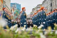 (240509) -- VLADIVOSTOK, May 9, 2024 (Xinhua) -- Soldiers march in the Victory Day military parade, which marks the 79th anniversary of the Soviet victory in the Great Patriotic War, Russia\'s term for World War II, in Vladivostok, Russia, May 9, 2024. (Photo by Guo Feizhou\/Xinhua