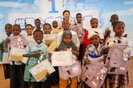 (240510) -- DAR ES SALAAM, May 10, 2024 (Xinhua) -- Tanzanian pupils receive awards after a "Chinese Bridge" contest in Dar es Salaam, Tanzania on May 8, 2024. TO GO WITH "Tanzanian primary school pupils participate in contest on Chinese language, culture" (Xinhua/Emmanuel Herman