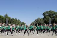 (240511) -- ROMANIA, May 11, 2024 (Xinhua) -- Children dance during a Europe Day celebration event in Bucharest, Romania, May 11, 2024. (Photo by Cristian Cristel/Xinhua