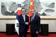 (240514) -- BEIJING, May 14, 2024 (Xinhua) -- Chinese Foreign Minister Wang Yi, also a member of the Political Bureau of the Communist Party of China Central Committee, holds talks with Cho Tae-yul, foreign minister of the Republic of Korea (ROK), in Beijing, capital of China, May 13, 2024. (Xinhua/Chen Bin