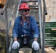 (240514) -- GUIYANG, May 14, 2024 (Xinhua) -- French photographer Gregoire de Gaulle is seen at the construction site of the Huajiang Grand Canyon Bridge in southwest China