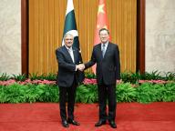 (240515) -- BEIJING, May 15, 2024 (Xinhua) -- Chinese Vice Premier Ding Xuexiang, also a member of the Standing Committee of the Political Bureau of the Communist Party of China Central Committee, meets with Pakistani Deputy Prime Minister and Foreign Minister Mohammad Ishaq Dar in Beijing, capital of China, May 15, 2024. (Xinhua/Yan Yan