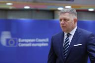 (240515) -- BRUSSELS, May 15, 2024 (Xinhua) -- This file photo taken on March 22, 2024 shows Slovak Prime Minister Robert Fico attending the European Union (EU) summit in Brussels, Belgium. Robert Fico is in a life-threatening condition after being shot in Handlova, Slovakia\