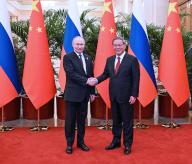 (240516) -- BEIJING, May 16, 2024 (Xinhua) -- Chinese Premier Li Qiang meets with Russian President Vladimir Putin, who is in China on a state visit, at the Great Hall of the People in Beijing, capital of China, May 16, 2024. (Xinhua/Rao Aimin
