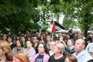 (240516) -- ZAGREB, May 16, 2024 (Xinhua) -- People take part in a pro-Palestinian protest in front of the Israeli embassy in Zagreb, Croatia, on May 16, 2024. (Neva Zganec/PIXSELL via Xinhua
