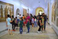 (240519) -- TUNIS, May 19, 2024 (Xinhua) -- Visitors view exhibits at the Bardo Museum in Tunis, Tunisia on May 18, 2024. Museums across Tunisia were open to the public free of charge on Saturday, this year