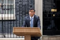 (240522) -- LONDON, May 22, 2024 (Xinhua) -- British Prime Minister Rishi Sunak speaks outside 10 Downing Street in London, Britain, on May 22, 2024. Sunak announced on Wednesday that the country will hold a general election on July 4. (Xinhua