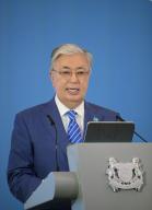 (240525) -- SINGAPORE, May 25, 2024 (Xinhua) -- Kazakh President Kassym-Jomart Tokayev speaks at the 46th Singapore Lecture in Singapore, May 24, 2024. Tokayev paid a state visit to Singapore from Wednesday to Friday. (Photo by Then Chih Wey/Xinhua