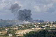 (240526) -- CHAMA, May 26, 2024 (Xinhua) -- The smoke caused by an Israeli strike is seen in Jebbayn, Lebanon, May 25, 2024. Two Hezbollah members were killed and three civilians were injured on Saturday in an Israeli airstrike on a house in Lebanon
