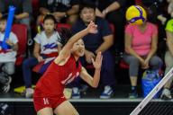 (240526) -- MANILA, May 26, 2024 (Xinhua) -- Hsu Heng-Yun of Chinese Taipei spikes the ball during the pool A match between the Philippines and Chinese Taipei in the Asian Women