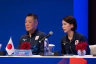 (240527) -- MACAO, May 27, 2024 (Xinhua) -- Sarina Koga (R) of team Japan speaks during a press conference before the Women