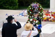 (240527) -- ARLINGTON (U.S.), May 27, 2024 (Xinhua) -- People take part in a wreath-laying ceremony to mark Memorial Day at Arlington Cemetery in Arlington, Virginia, the United States, on May 27, 2024. Memorial Day is a U.S. federal holiday observed on the last Monday of May. (Xinhua/Liu Jie