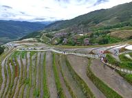 (240528) -- LONGSHENG, May 28, 2024 (Xinhua) -- An aerial drone photo taken on May 27, 2024 shows a view of the Longji terraced field in Longsheng County, south China