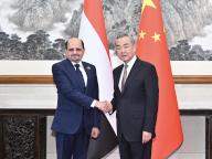 (240528) -- BEIJING, May 28, 2024 (Xinhua) -- Chinese Foreign Minister Wang Yi, also a member of the Political Bureau of the Communist Party of China Central Committee, meets with Shayea Mohsen Al-Zindani, Yemen