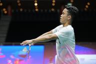 (240530) -- SINGAPORE, May 30, 2024 (Xinhua) -- Anthony Sinisuka Ginting of Indonesia serves during the men